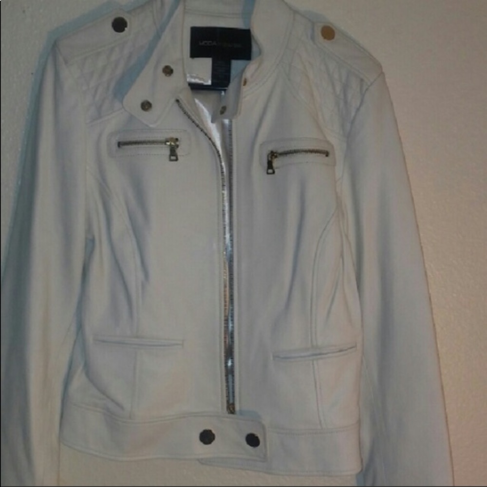 MODA International White Leather Motorcycle Jacket